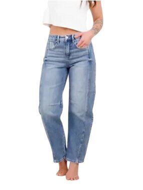 BCBGeneration Barrel Leg Jeans mid Wash High Waist Size 5/27